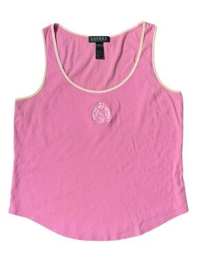 Ralph Lauren Y2K Embroidered Crest Barbie Pink Sleeveless Cotton Tank Top Rare M